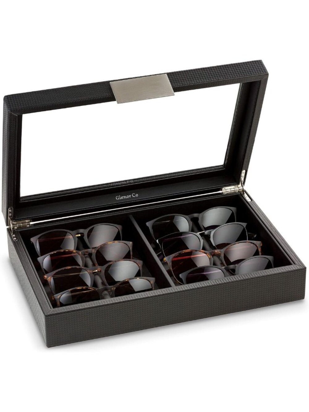 Sunglasses Organizer Case - 8 Slot Display Holder with Clear Top & Metal Buckle